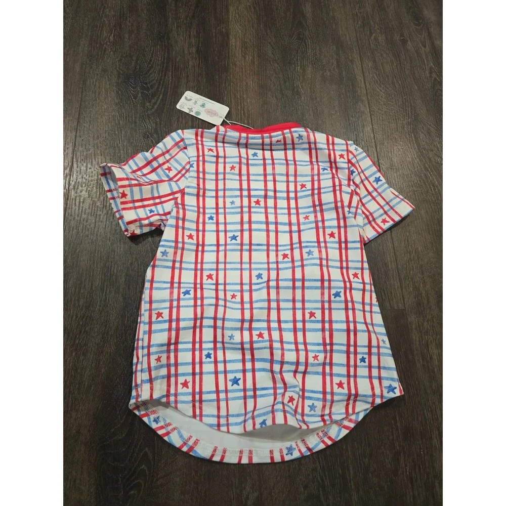 Pete + Lucy Kids Americana Stars Plaid Henley Shirt Red White Blue Size 5 NWT